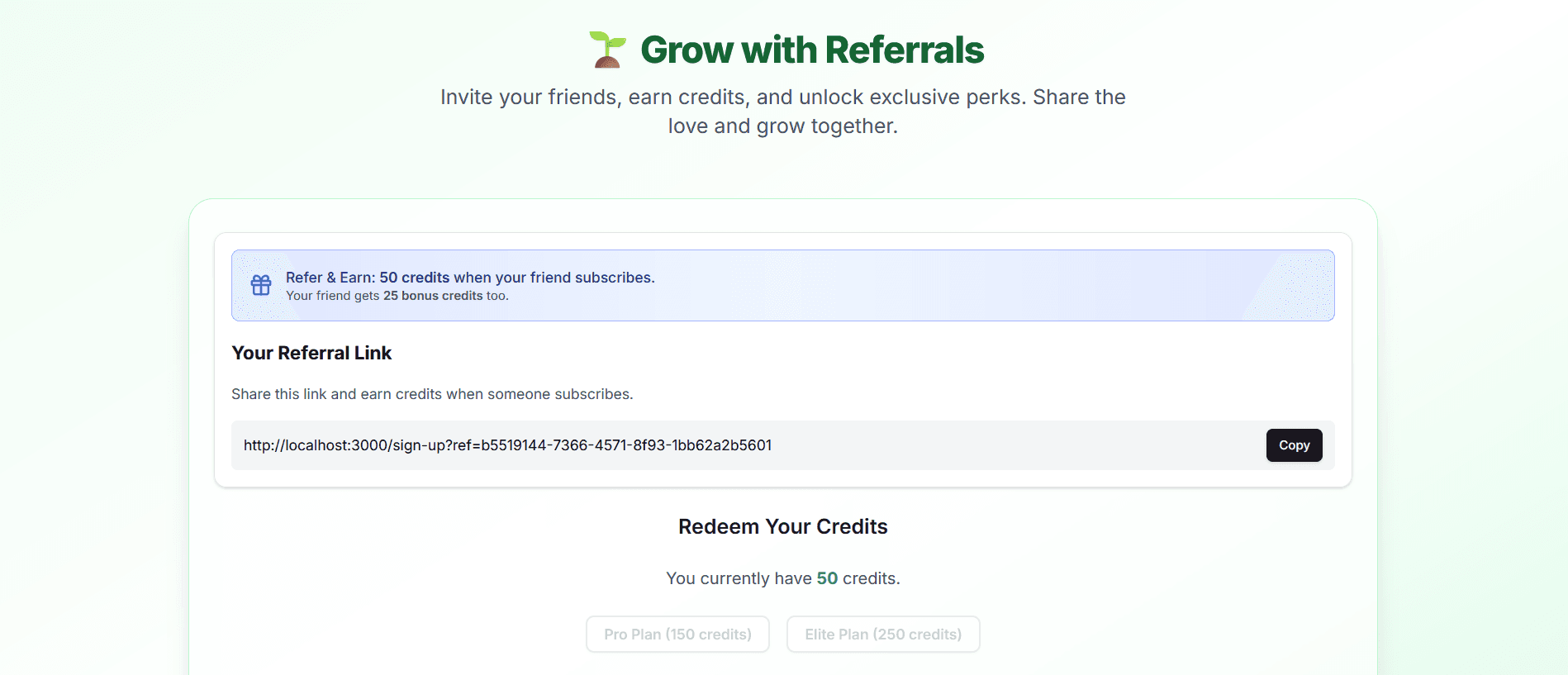 Referral & Credits